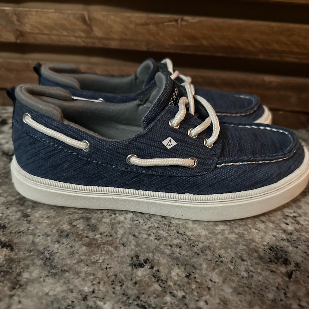 Navy Blue Boat Shoes with White Accents